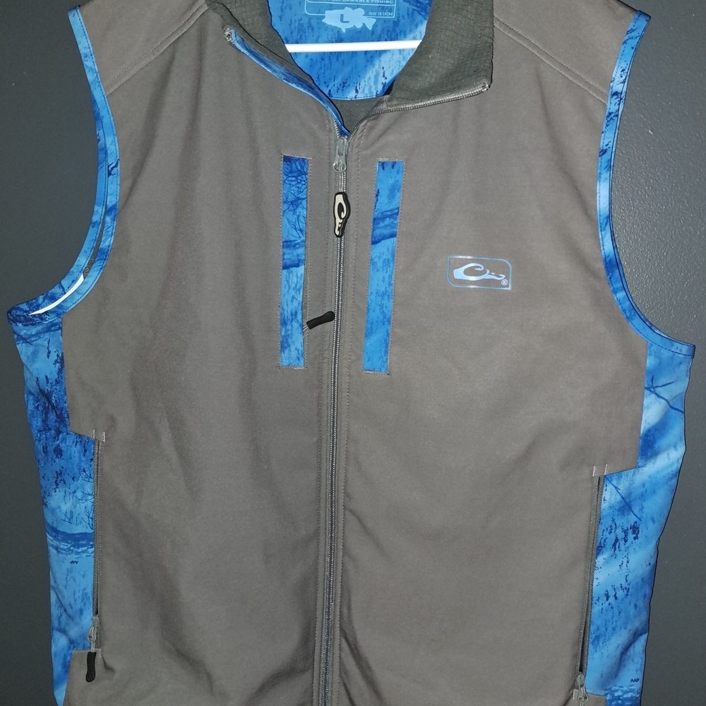 Men's Frake Waterfowl Fishing Gray and Blue Vest Mens Large